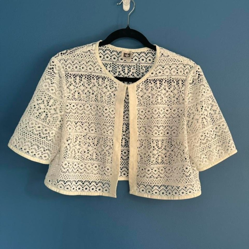 Y2K Lace Shrug Women's Size Large White Cropped Anne Klein Boho Fairycore Indie‎